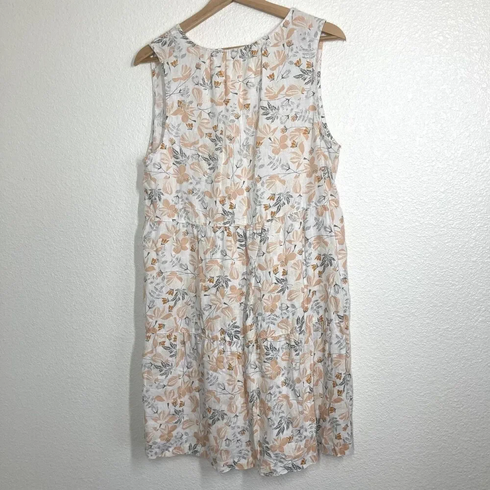 Sun Dress Linen Dress Joie Floral Large 100% Linen Sleeveless Tiered Summer